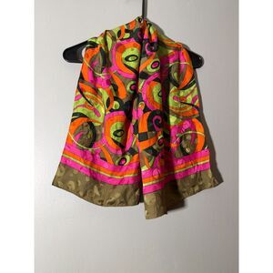 St. John 100% SILK STUNNING Abstract Design Circle Print Oblong Scarf 45"x14"